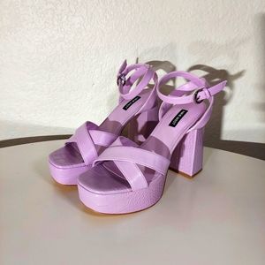 Nine West Joya 3 Lilac Croco Faux Leather Open Toe Platform Sandals
